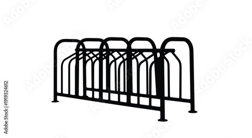Modern black metal bike parking rack silhouette vector flat design graphic isolated on white background