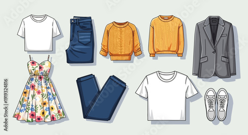 Collection of various clothing items for everyday wear.