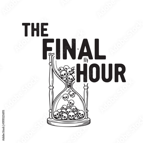 The Final Hour Hourglass Filled with Skulls - Mortality and Time Passing Illustration