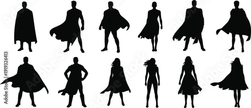 Silhouettes of superheroes in capes on a white background vector illustration