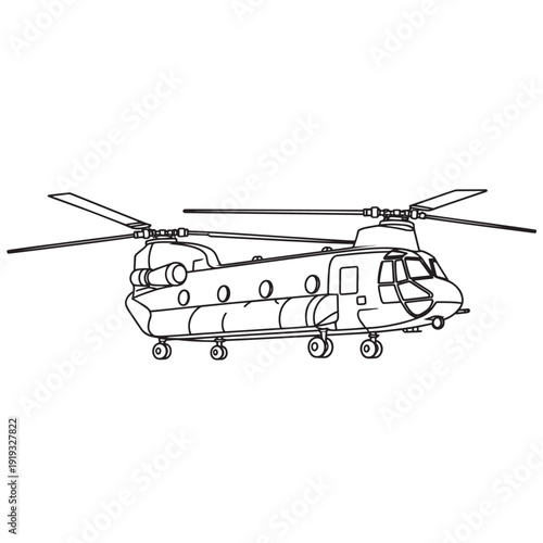 Chinook Helicopter Outline Drawing for Aviation and Military Design