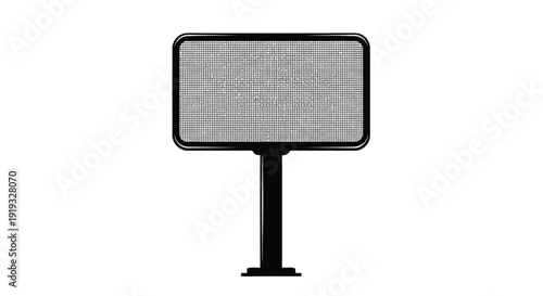 Flat vector roadside digital display sign with pixelated screen on minimalist pole isolated on white background