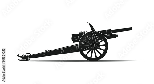 Black vintage cannon artillery gun silhouette flat illustration isolated on white background
