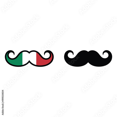 Italian Flag Mustache and Black Silhouette Icon Design