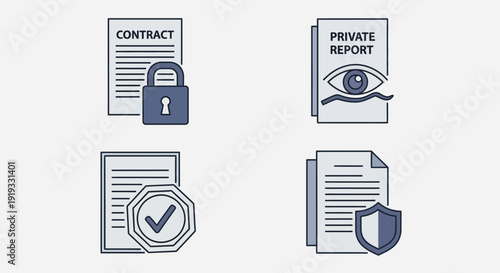 Secure Document Icons with Lock and Shield.