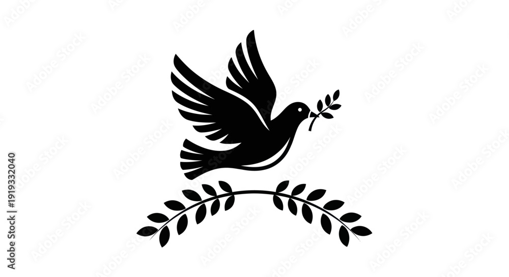 Fototapeta premium Flying dove with olive branch vector