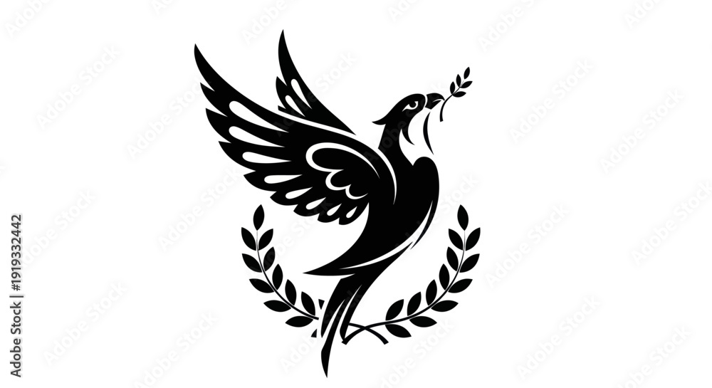 Fototapeta premium Flying dove with olive branch vector illustration