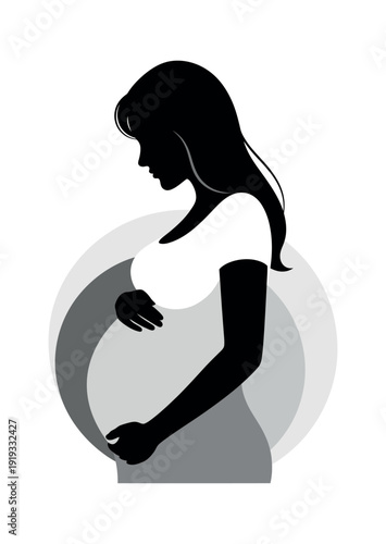 Silhouette of a Pregnant Woman Touching Her Belly.