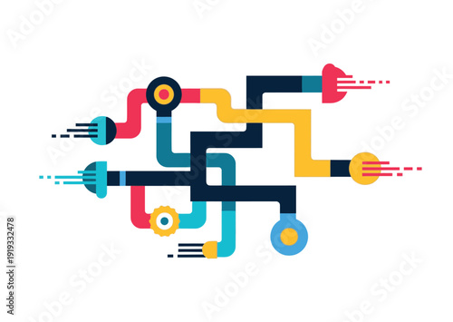 Tableau sur toile Abstract colorful pipes and tubes interconnected in a complex network