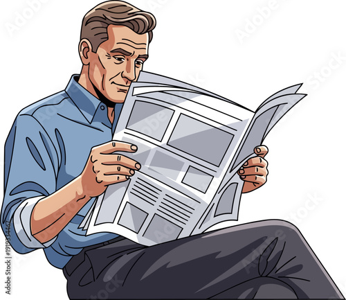 Mature man sitting and reading the daily news