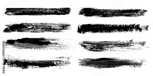 Grunge brush strokes, lines, ink smudges, hand-drawn scribble shapes. Handmade sketchy marks, acrylic stains, charcoal streaks. Paint textures, dry brush effect. Marker underline. Vector illustration