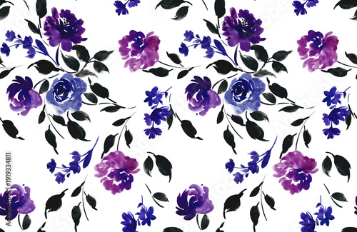Watercolor flowers pattern. Seamless hand draw floral pattern.