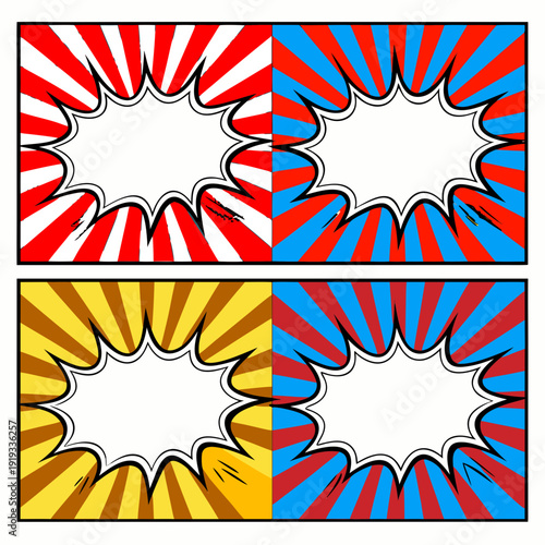 Four colorful burst shapes on white background Vector