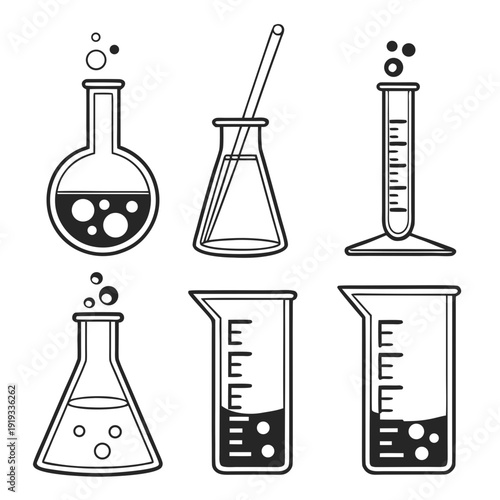 A set of laboratory glassware for chemistry experiments Vector
