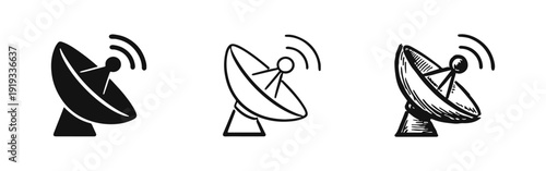 Satellite Dish Antenna Icons - Global Communication and Broadcasting Technology