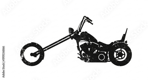 Custom chopper motorcycle with long front fork and black silhouette on white background for design and decoration