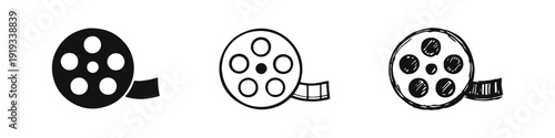Cinema Film Reel Icons Set - Solid, Outline, and Hand Drawn Style