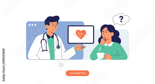 Doctor consulting patient online via video call, discussing health and treatment, telemedicine concept