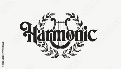 Elegant harmonic logo with lyre and laurel wreath design