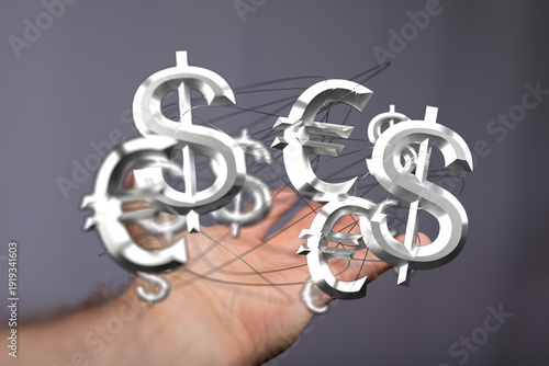 Hand holding dollar and eur...