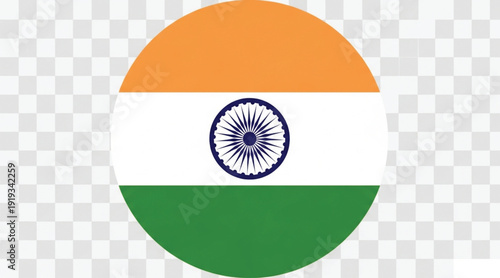 Clean and crisp round Indian flag icon with a transparent background, symbolizing national pride and identity