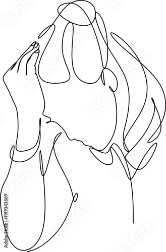 Continuous line drawing of young woman feeling sad, tired and worried about mental health, depression. Problems, failures and broken heart concept isolated on white background.