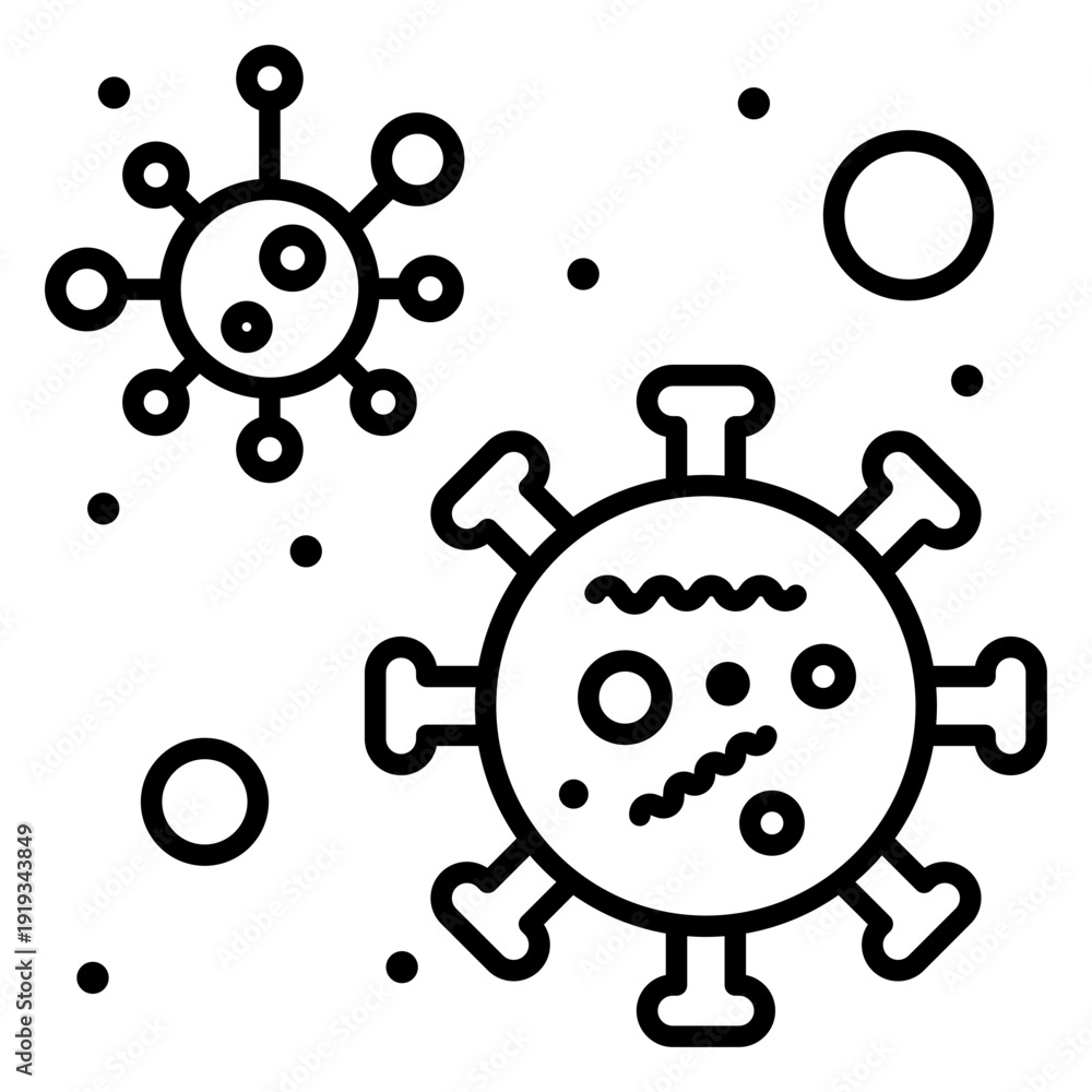 Obraz premium Virus and Microbes: An artistic illustration depicting the intricate structure of a virus and other microscopic organisms, evoking the unseen world of infection and the importance of health. 
