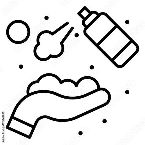 Hand Sanitizer Application: A minimalist illustration captures the essence of hygiene. A hand is about to receive a spray of sanitizer.