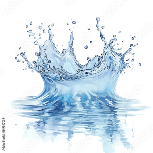 Water Splashes Summer Fun, serene watercolor vector artwork with smooth washes of color and refined textures, isolated on a white background.