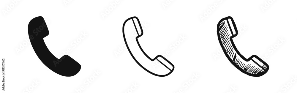 Εκτύπωση καμβά Telephone Receiver Icon Set: Classic, Outline, and Hand-Drawn Styles for Communi
