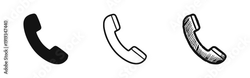 Telephone Receiver Icon Set: Classic, Outline, and Hand-Drawn Styles for Communication