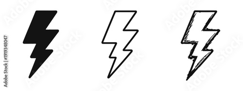 Lightning Bolt Icon Set: Energy, Power, and Speed Symbols in Various Styles