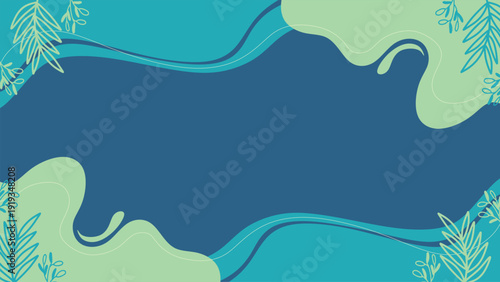 Abstract Blue Green Wave Pattern with Leafy Accents - A Serene Nature-Inspired Background