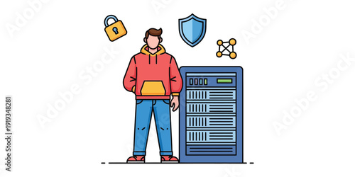 illustration of a cyber security guarding a server