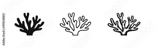 Underwater Coral Reef Icons Collection: Seaweed and Marine Flora in Varied Styles