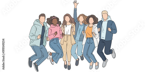 illustration of a group of people celebrating success by jumping with a cheerful feel