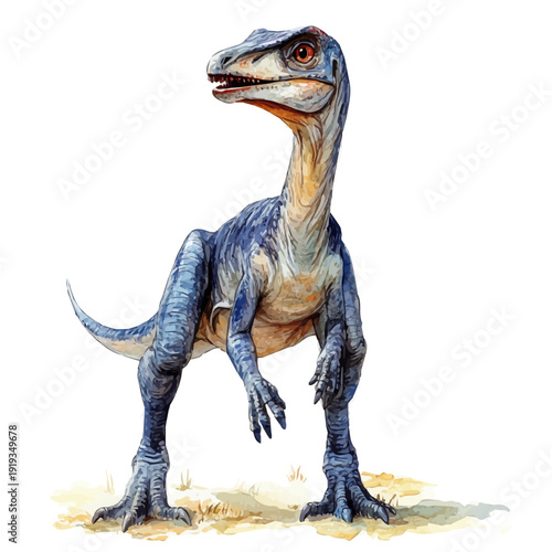 Troodon, elegant watercolor vector illustration with flowing lines and gentle color transitions, isolated on a white background.