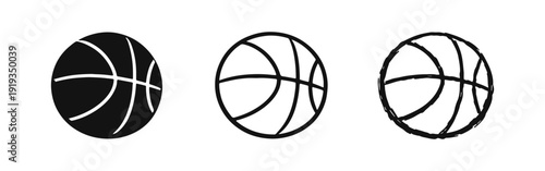 Basketball icons in solid, outline, and hand-drawn sketch styles, ideal for sports and athletic themes.