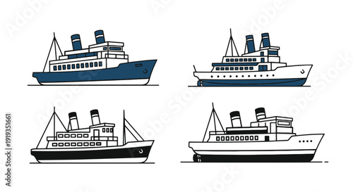 Steam Boat Line art modern color design illustration