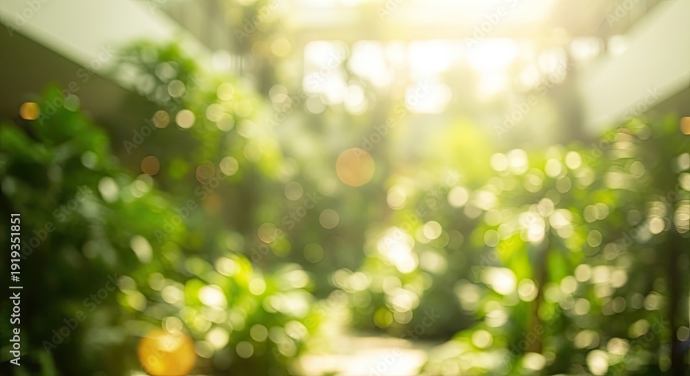 Obraz premium Blurry Green Foliage with Bright Sunlight.