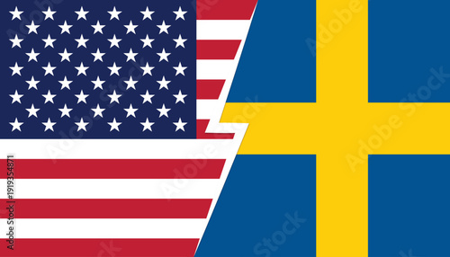 USA vs Sweden Flag Split Illustration – International Relations or Trade Concept Vector