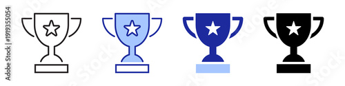 Trophy cup Blue and Black icon set, trophy cup award in flat and outline style.
