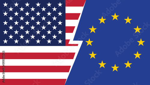 USA vs European Union Flag Split Illustration – Transatlantic Trade or Political Concept Vector