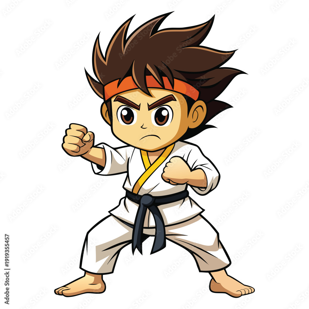 Fototapeta premium Karate boy cartoon character in flat style on white background