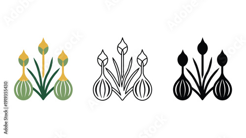 Onion vector icons in different colors and styles for design