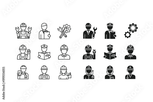 Collection of icons representing various professional and service occupations