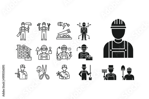 Diverse collection of icons representing various construction and safety professions