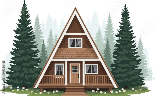 Modern A-Frame Cabin Vector Illustration