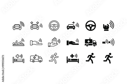 Collection of icons representing various activities and vehicle-related symbols
