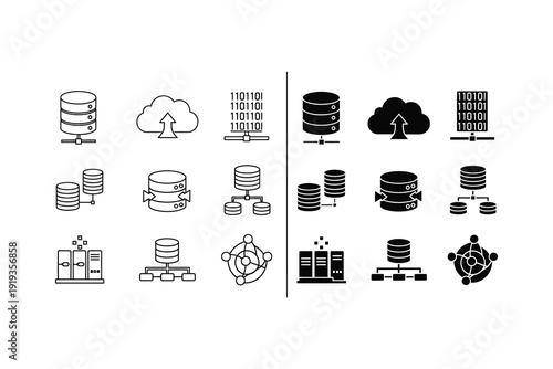 Collection of icons representing various data storage, cloud, and network services